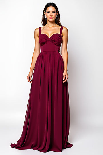 Bourgogne A-ligne Sweetheart froncé Robe longue d’invitée de mariage